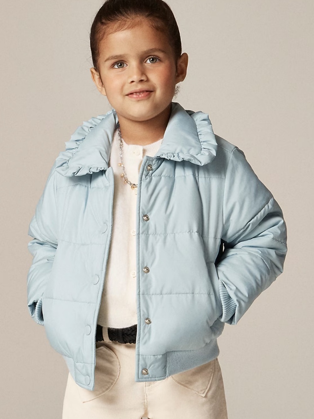 Crewcuts Girls' ruffle-collar puffer jacket with PrimaLoft Light Blue XL $168